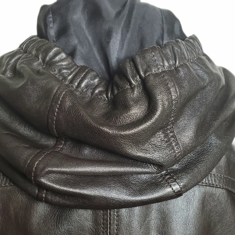 June dark brown leather hooded zip jacket women’s size medium - Picture 4 of 10